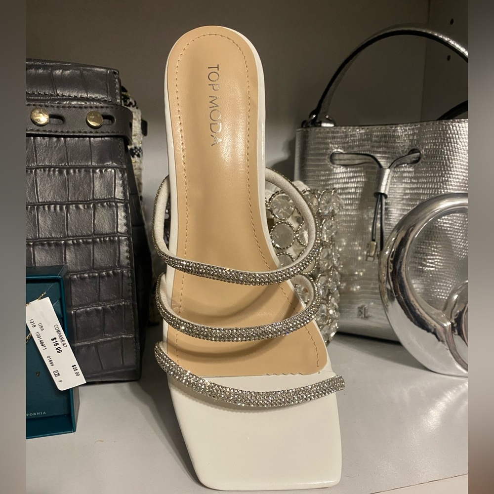 White Bling Open Toe Heels